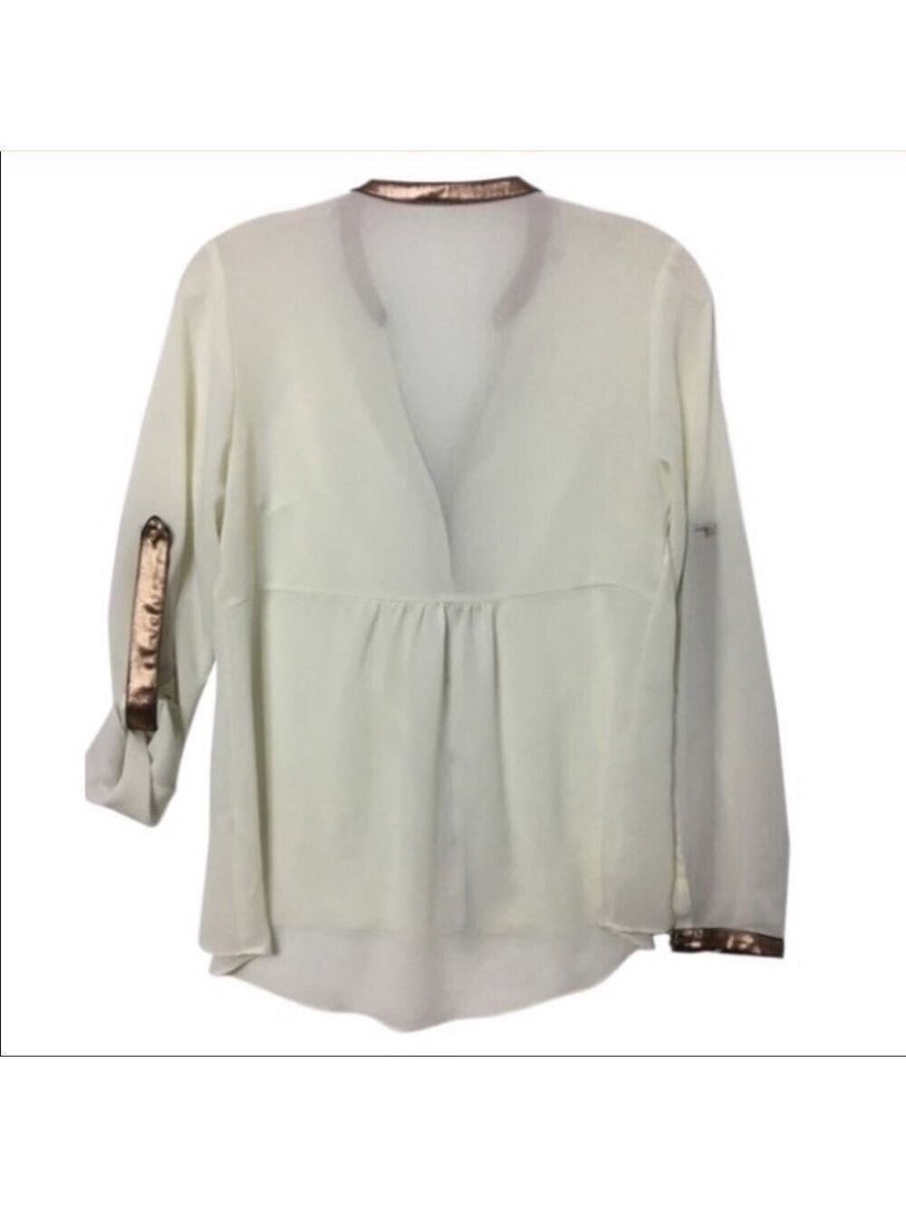 Mustard Seed semi sheer copper trim blouse size S - Picture 2 of 4